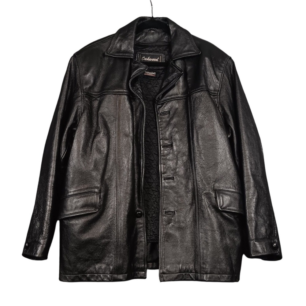 Oakwood Classic Leather‎ Jacket Mens Size L Black Thinsulate Missing Buttons